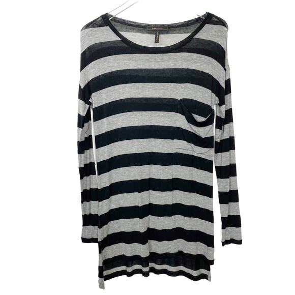BCBGMaxAzria gray & black striped lightweight sweater tunic TOP women's S small - Picture 5 of 7